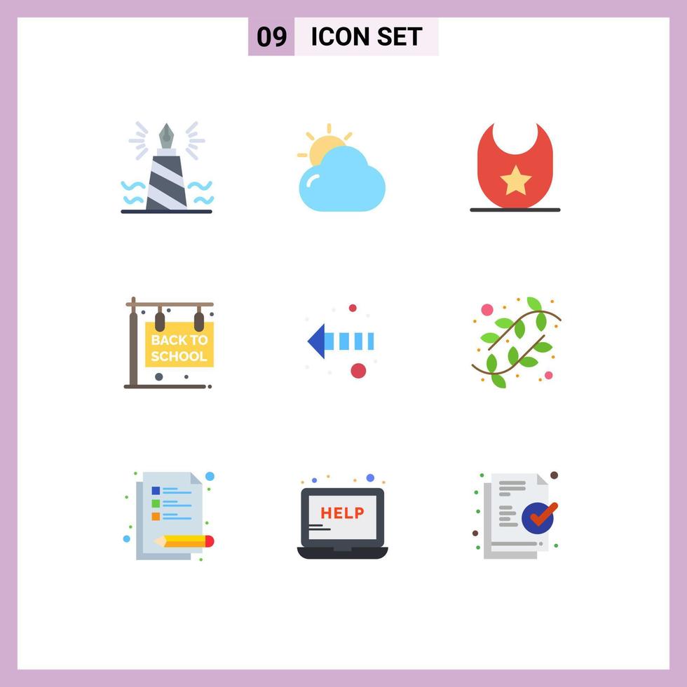 Set of 9 Modern UI Icons Symbols Signs for direction school sun hanging sign back to school Editable Vector Design Elements