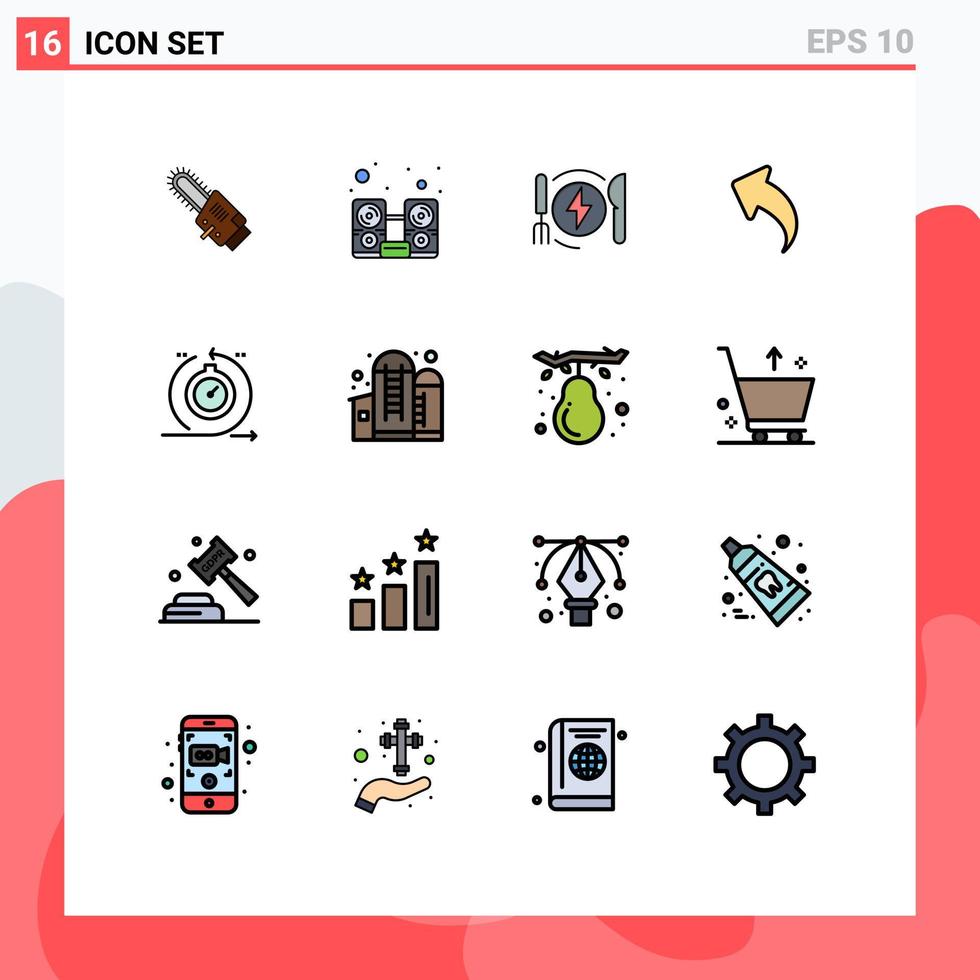 Modern Set of 16 Flat Color Filled Lines Pictograph of cycle arrows consumption up arrow Editable Creative Vector Design Elements