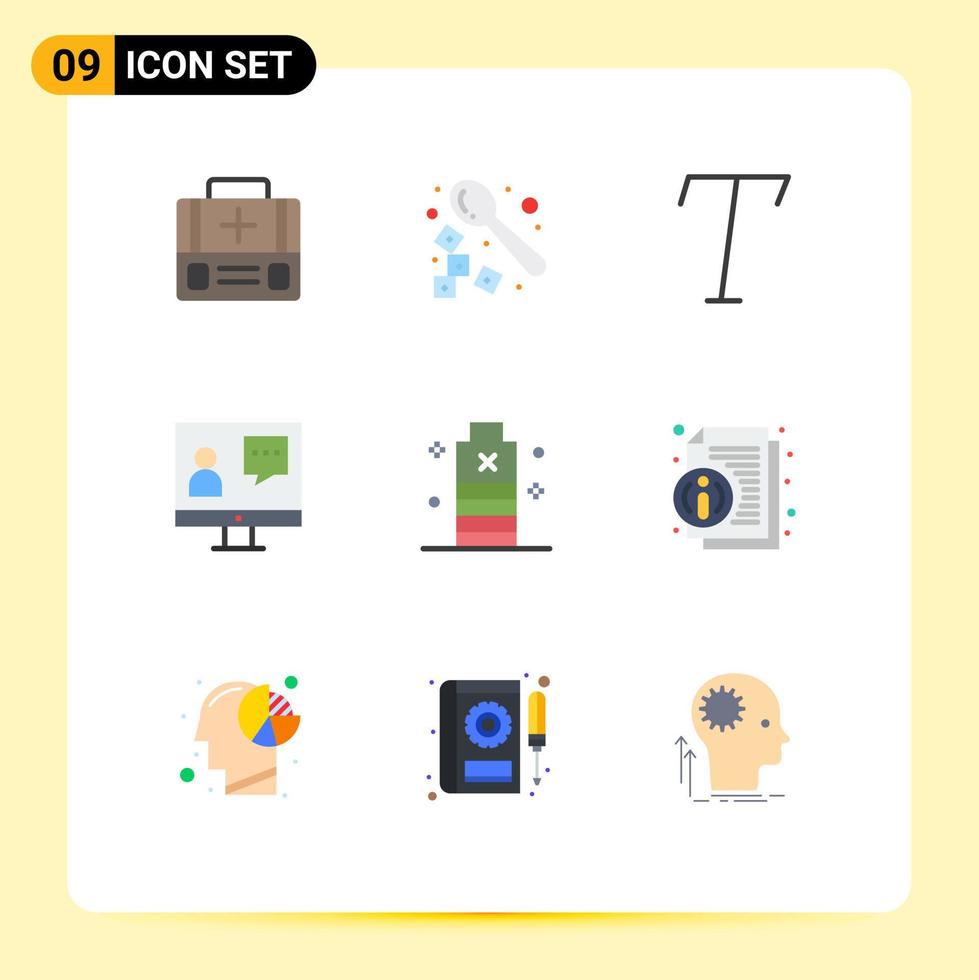 Set of 9 Commercial Flat Colors pack for essential battery font service customer Editable Vector Design Elements