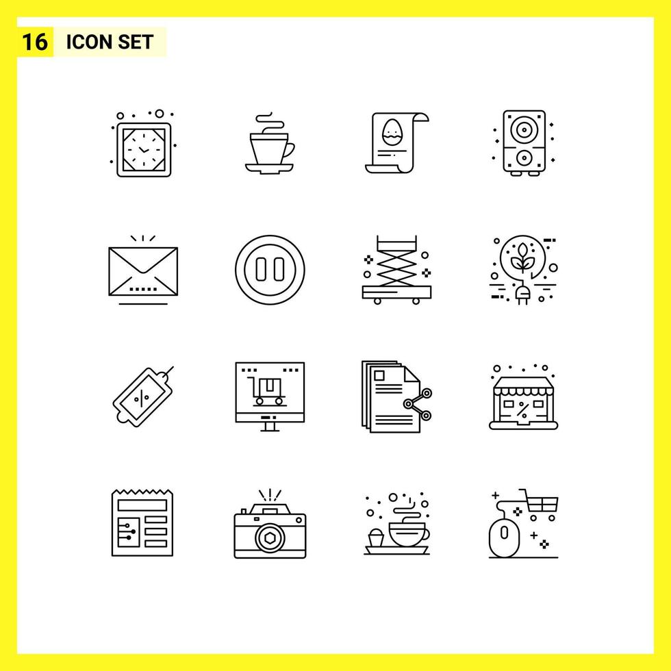 Modern Set of 16 Outlines and symbols such as letter sound file music audio Editable Vector Design Elements