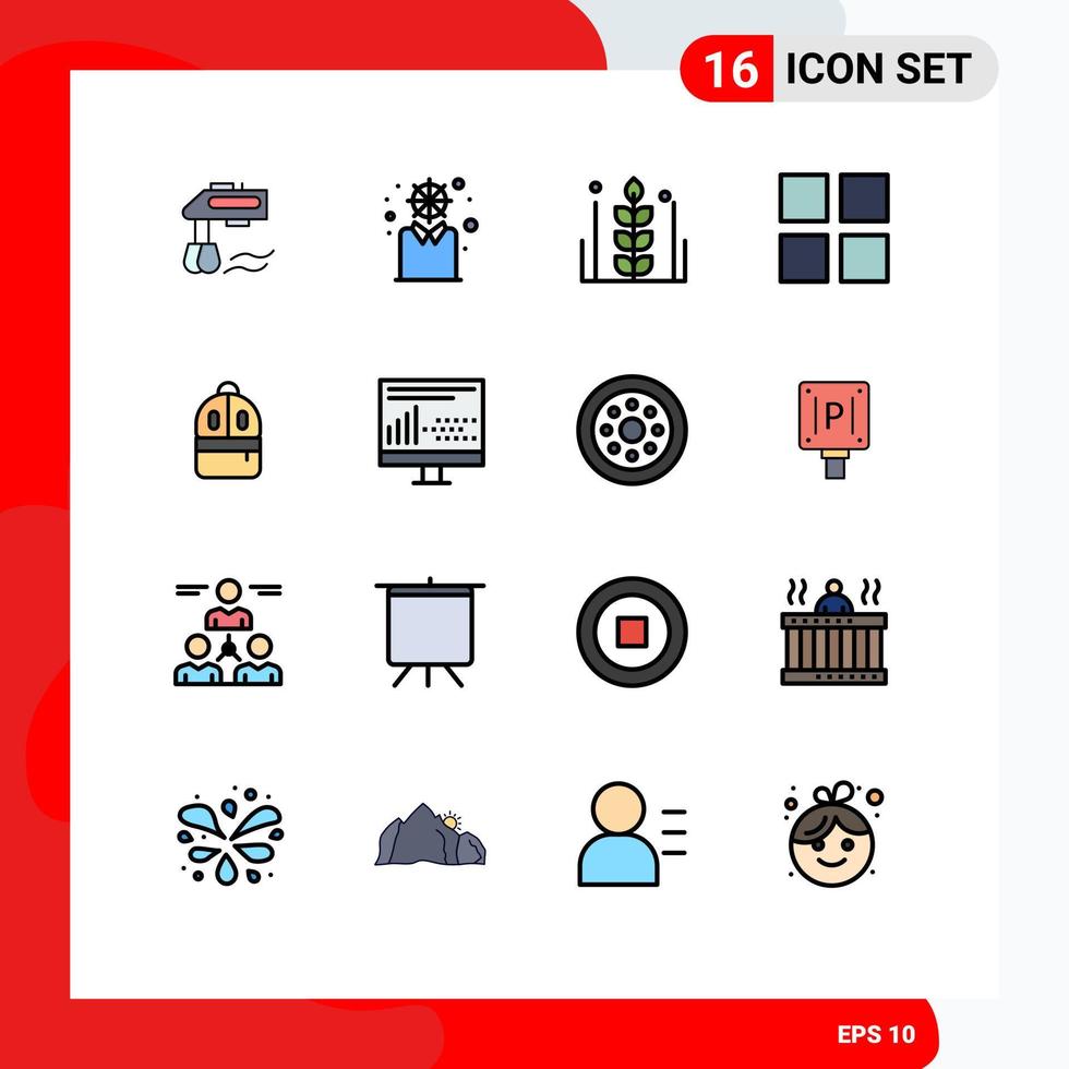16 Universal Flat Color Filled Lines Set for Web and Mobile Applications backbag thumbnails autumn layout wheat Editable Creative Vector Design Elements