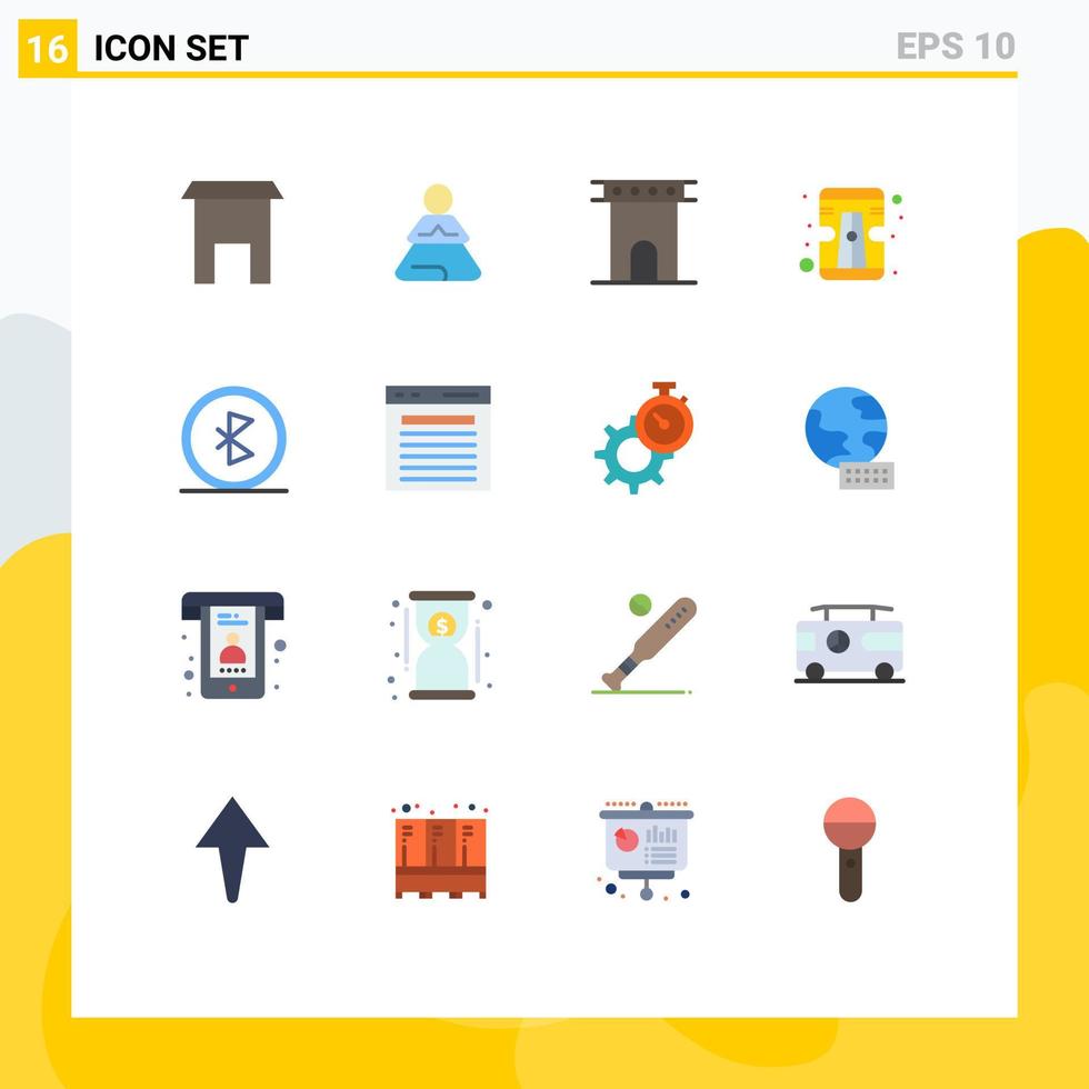Group of 16 Modern Flat Colors Set for communication tool arch sharpener monument Editable Pack of Creative Vector Design Elements