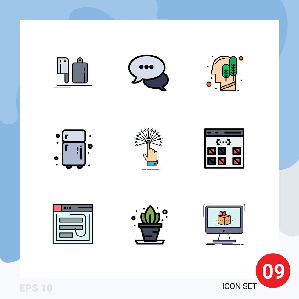 Universal Icon Symbols Group of 9 Modern Filledline Flat Colors of touch refrigerator chatting kitchen logical Editable Vector Design Elements