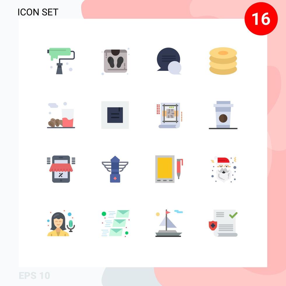 Pictogram Set of 16 Simple Flat Colors of iftar drink chat meal drink Editable Pack of Creative Vector Design Elements