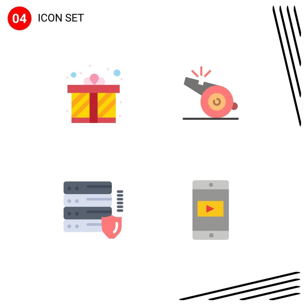 4 Thematic Vector Flat Icons and Editable Symbols of gift network love sport security Editable Vector Design Elements