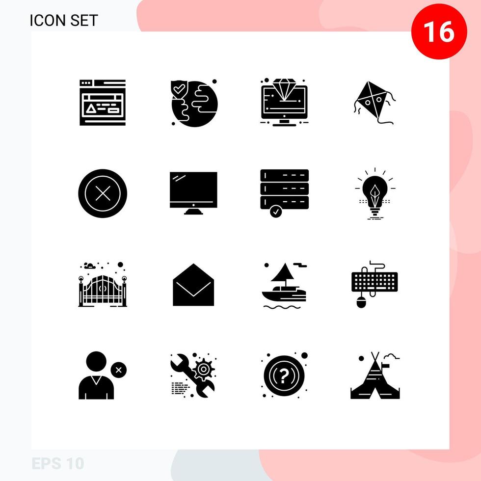 Mobile Interface Solid Glyph Set of 16 Pictograms of wireframe ui monitor layout festival Editable Vector Design Elements