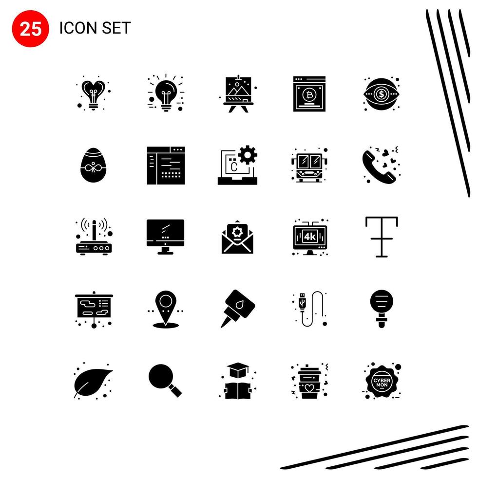 Modern Set of 25 Solid Glyphs Pictograph of finance split testing board method testing Editable Vector Design Elements