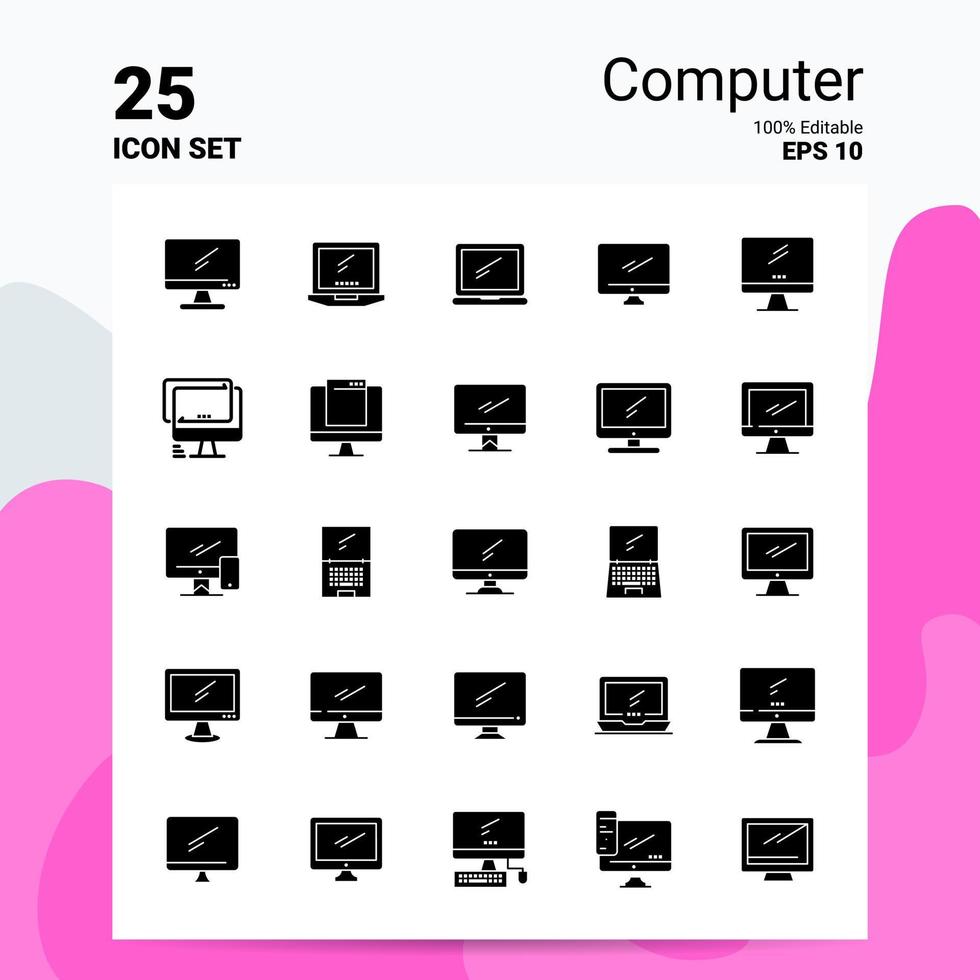 25 Computer Icon Set 100 Editable EPS 10 Files Business Logo Concept Ideas Solid Glyph icon design vector