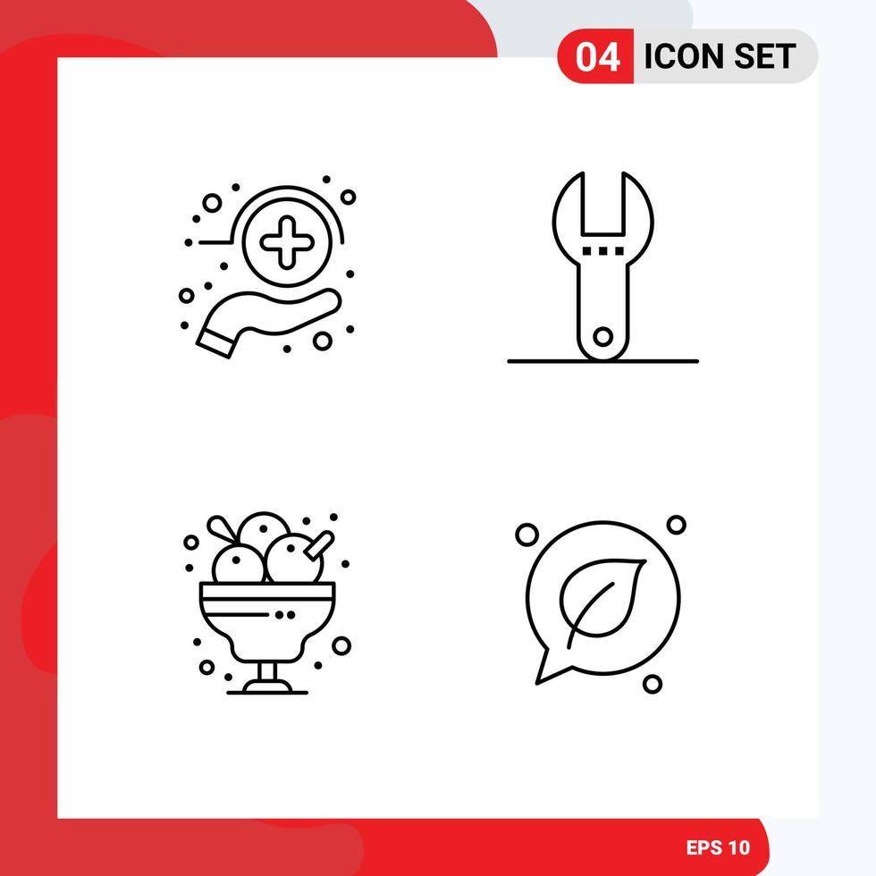 Mobile Interface Line Set of 4 Pictograms of care food medicine tool restaurant Editable Vector Design Elements