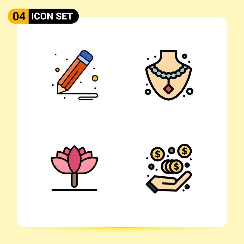 Set of 4 Modern UI Icons Symbols Signs for brush commission diamond flower marketing fees Editable Vector Design Elements