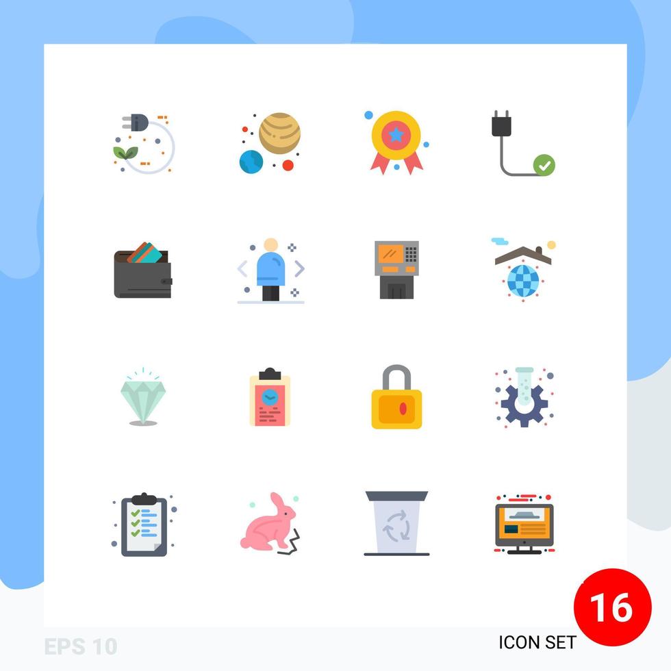 Pictogram Set of 16 Simple Flat Colors of wallet devices award cord computers Editable Pack of Creative Vector Design Elements