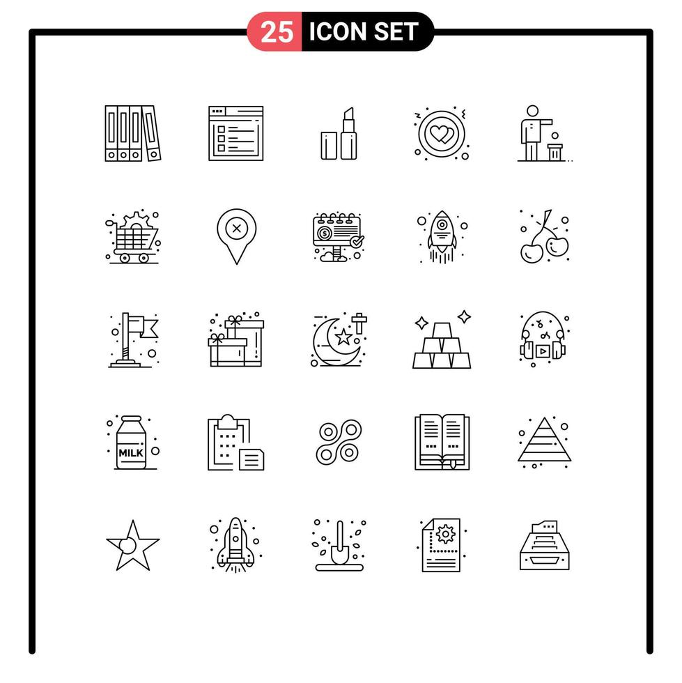 Mobile Interface Line Set of 25 Pictograms of art recycling makeup ideas bad Editable Vector Design Elements