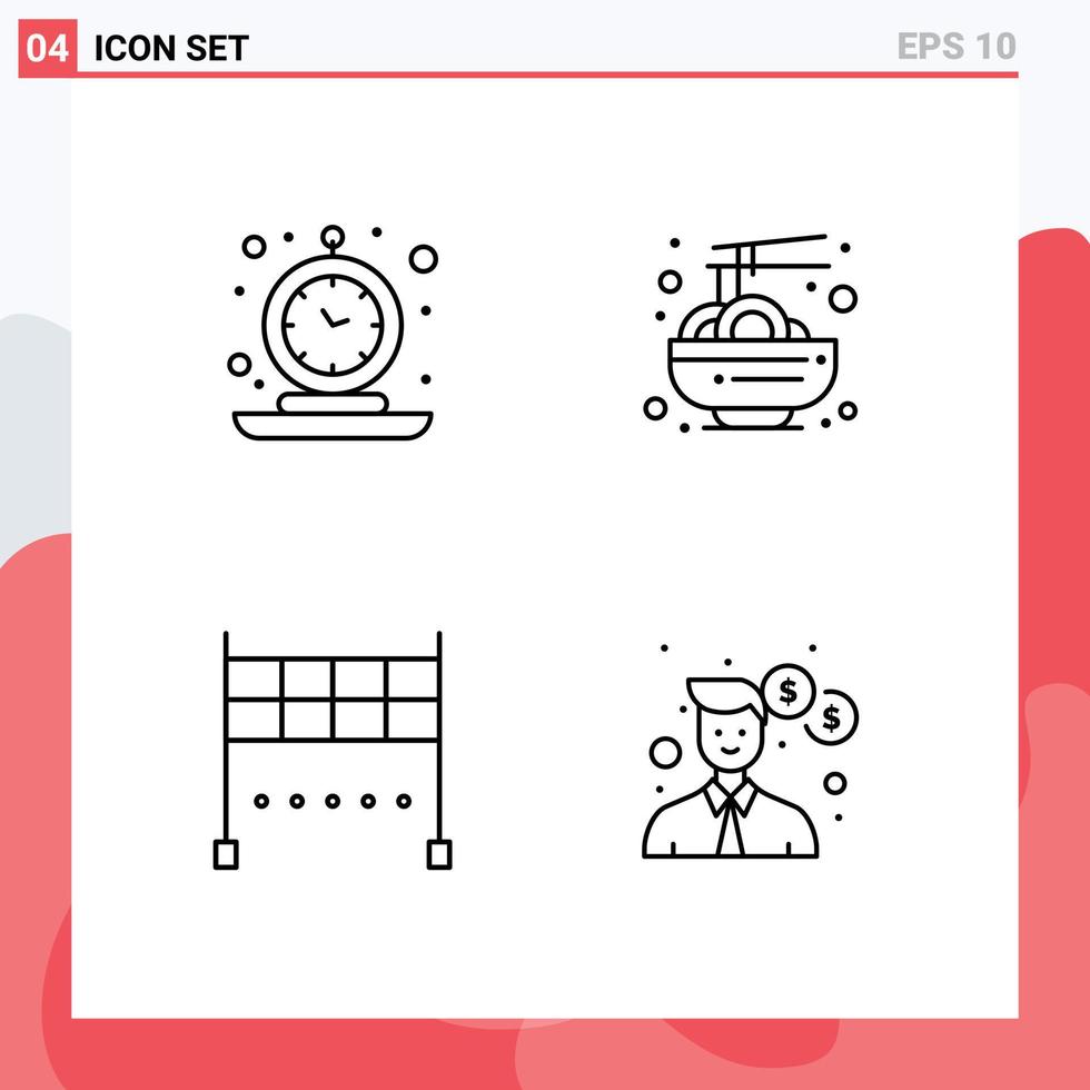 Set of 4 Modern UI Icons Symbols Signs for alarm finish retro chinese sport Editable Vector Design Elements