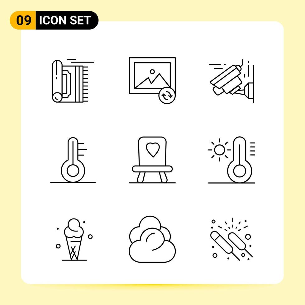 9 iconos creativos para el diseño moderno de sitios web y aplicaciones móviles receptivas 9 signos de símbolos de contorno sobre fondo blanco 9 paquete de iconos fondo de vector de icono negro creativo