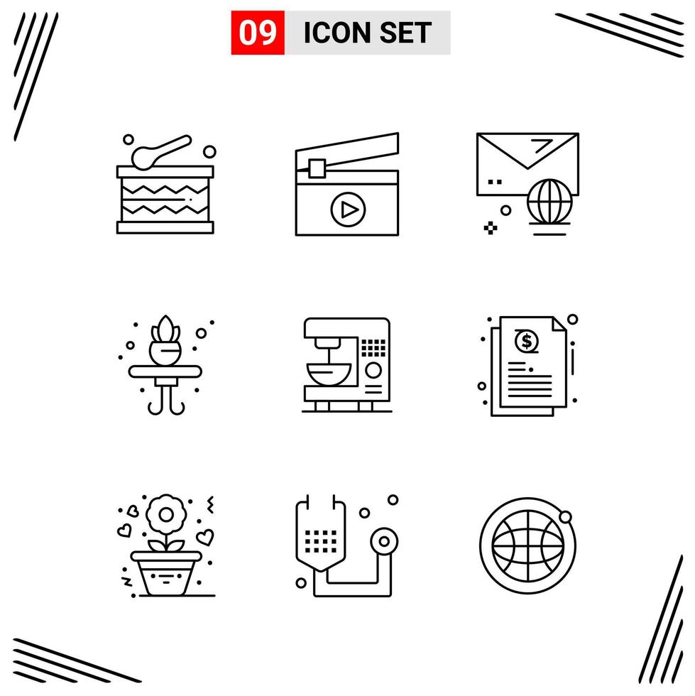 9 iconos estilo de línea basados en cuadrícula símbolos de esquema creativos para el diseño de sitios web signos de icono de línea simple aislados en fondo blanco 9 conjunto de iconos fondo de vector de icono negro creativo