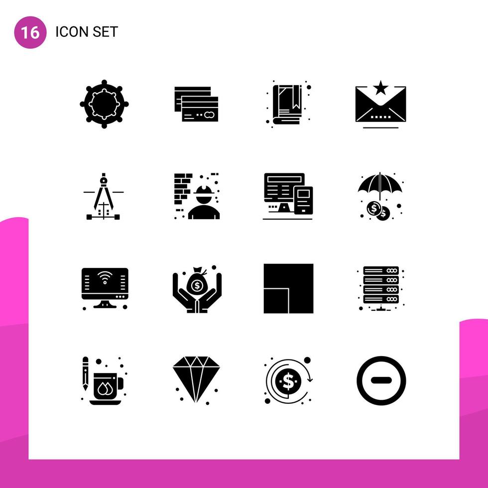 16 Universal Solid Glyph Signs Symbols of drawing star money mark email Editable Vector Design Elements