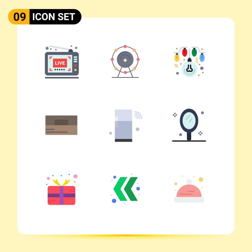 Group of 9 Flat Colors Signs and Symbols for iot wallet bulb man accessories Editable Vector Design Elements