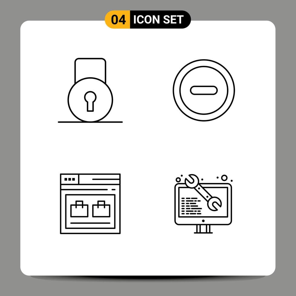 Set of 4 Modern UI Icons Symbols Signs for key web security user bag Editable Vector Design Elements