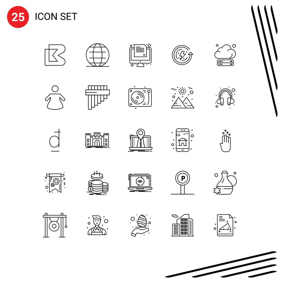 Modern Set of 25 Lines Pictograph of server environmental protection exam energy earth day Editable Vector Design Elements