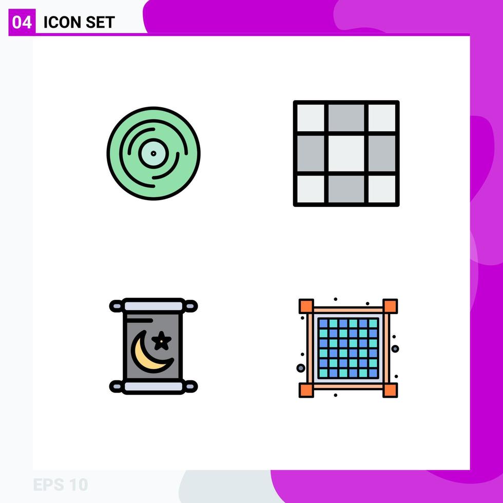 Mobile Interface Filledline Flat Color Set of 4 Pictograms of beat holy scratching mesh layout Editable Vector Design Elements
