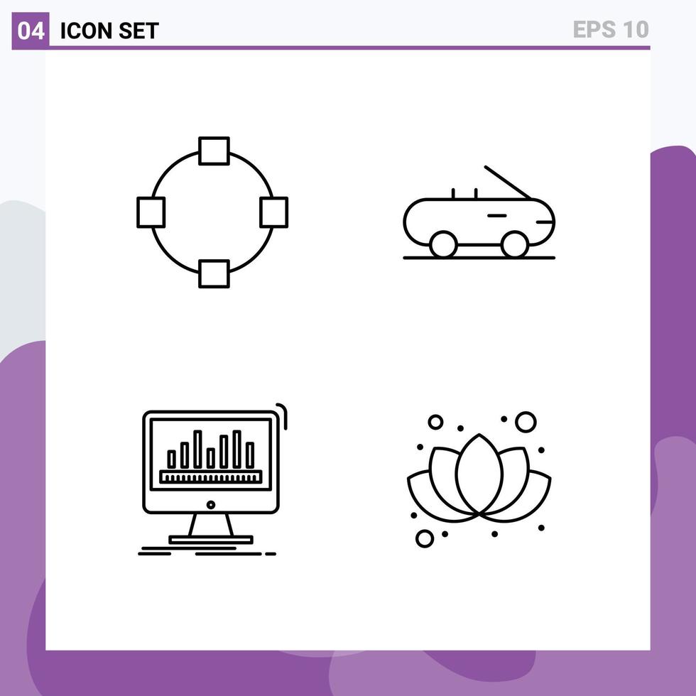 paquete de iconos de vector de stock de 4 signos y símbolos de línea para estadísticas de círculo cabriolet procesamiento flor elementos de diseño de vector editables