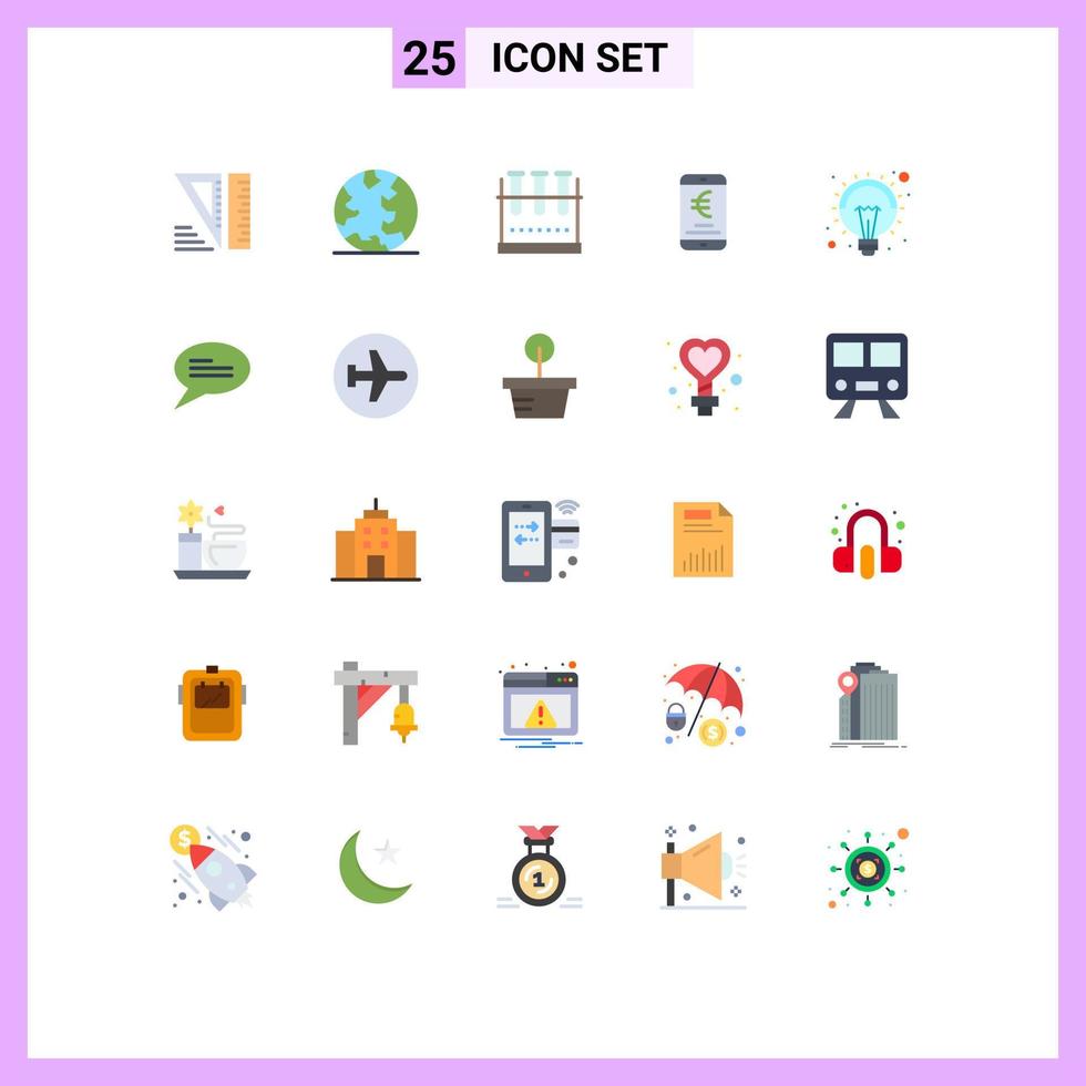 Editable Vector Line Pack of 25 Simple Flat Colors of bulb online erlenmeyer flask euro mobile Editable Vector Design Elements