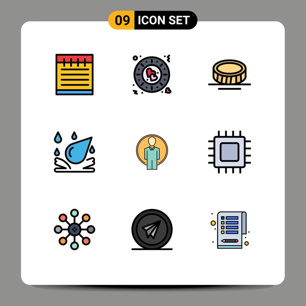 9 Filledline Flat Color concept for Websites Mobile and Apps chip login coin id element Editable Vector Design Elements