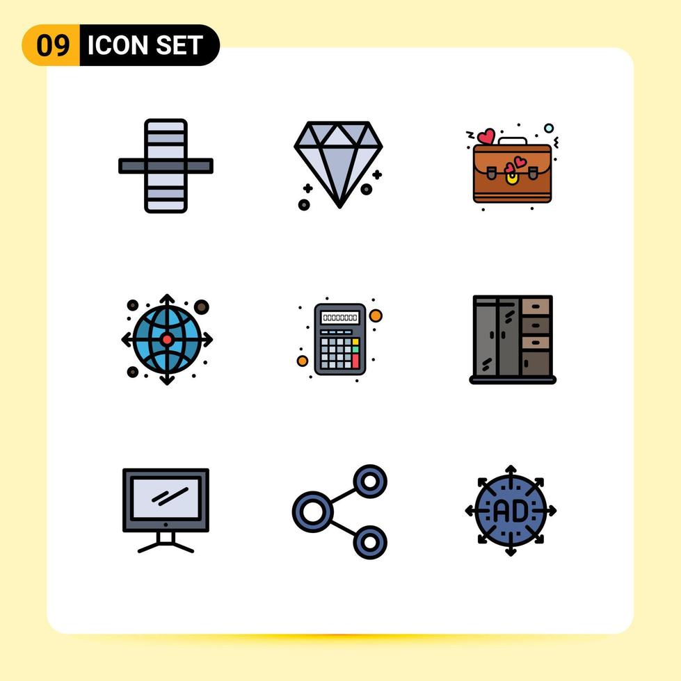 9 iconos creativos signos y símbolos modernos de interfaz calculadora día aplicaciones internet elementos de diseño vectorial editables vector