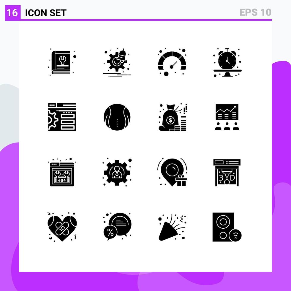 Modern Set of 16 Solid Glyphs and symbols such as setting time time wristwatch clock Editable Vector Design Elements