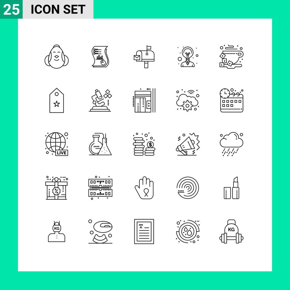 Set of 25 Commercial Lines pack for idea postoffice data mail box mail Editable Vector Design Elements