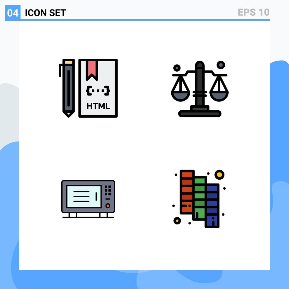 Universal Icon Symbols Group of 4 Modern Filledline Flat Colors of code home development justice oven Editable Vector Design Elements