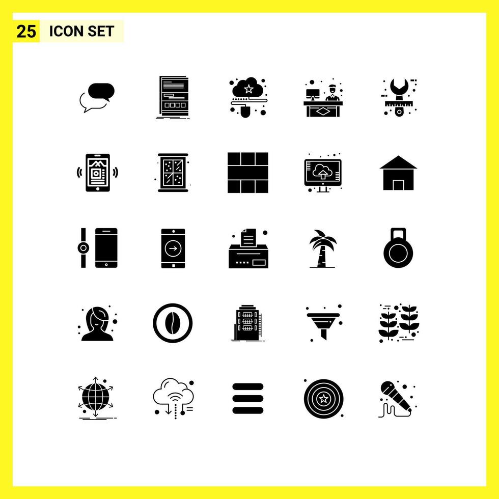 Modern Set of 25 Solid Glyphs Pictograph of working consulting responsive chat mouse Editable Vector Design Elements