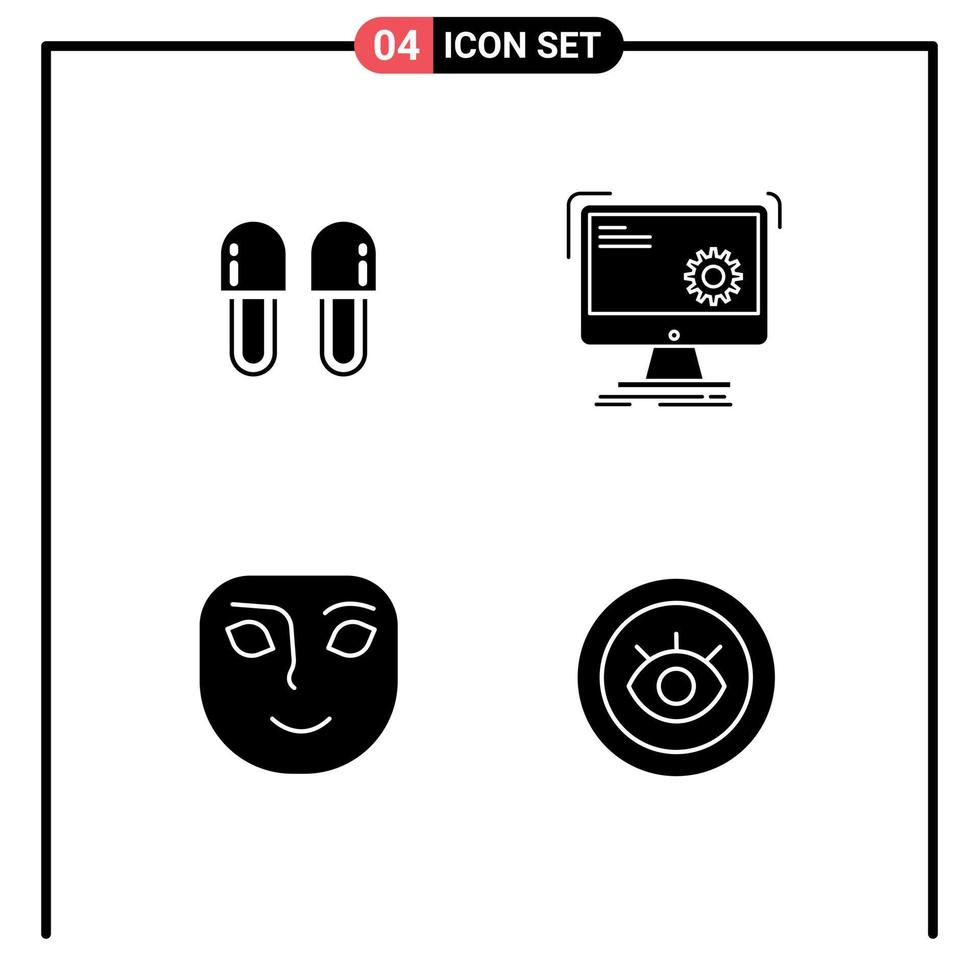 Group of Solid Glyphs Signs and Symbols for beauty progress relaxation computer face Editable Vector Design Elements