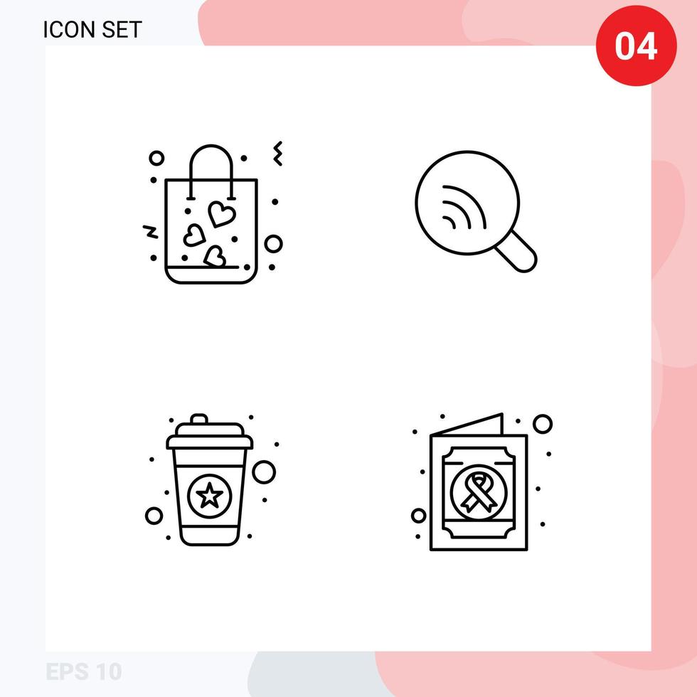 4 Thematic Vector Filledline Flat Colors and Editable Symbols of bag tea shopping wifi drink Editable Vector Design Elements