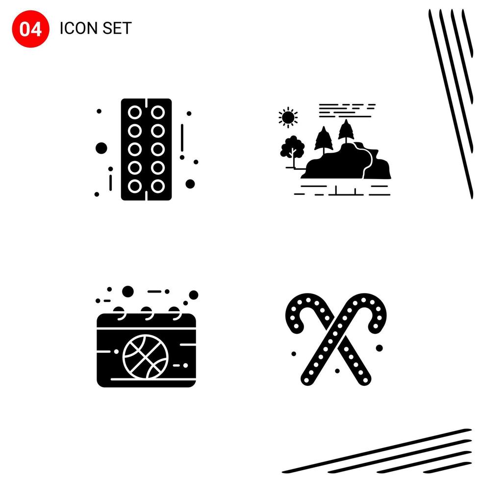 Collection of 4 Vector Icons in solid style Pixle Perfect Glyph Symbols for Web and Mobile Solid Icon Signs on White Background 4 Icons Creative Black Icon vector background