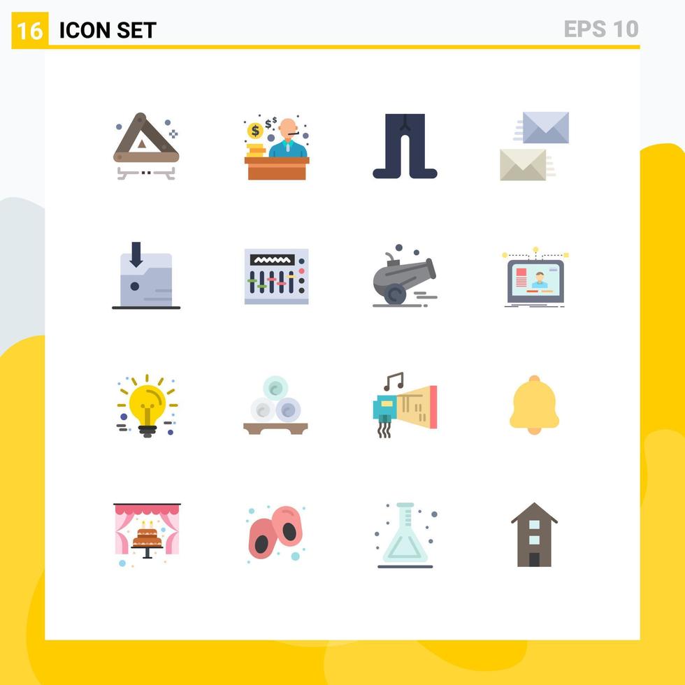 Pictogram Set of 16 Simple Flat Colors of technology business clothes envelope contact us Editable Pack of Creative Vector Design Elements
