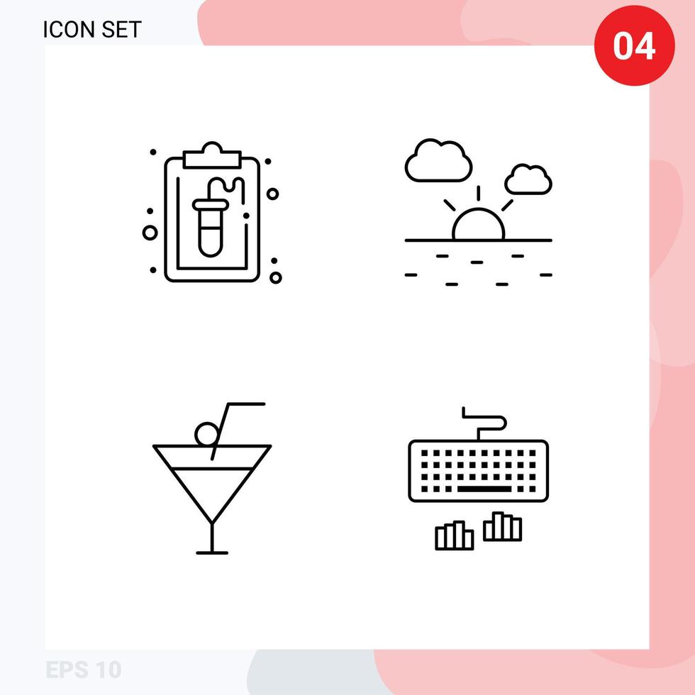 4 Universal Line Signs Symbols of clipboard restaurant lab weather interface Editable Vector Design Elements