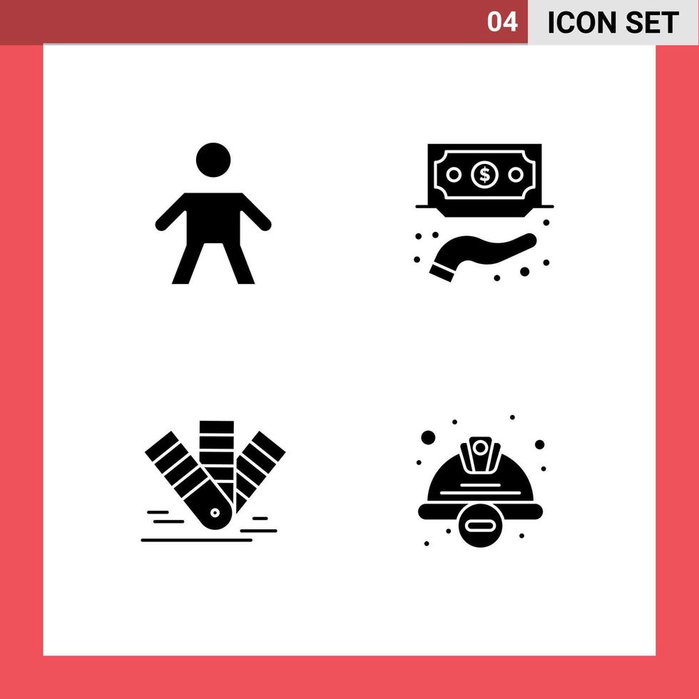 4 Universal Solid Glyph Signs Symbols of child color financing private pms Editable Vector Design Elements