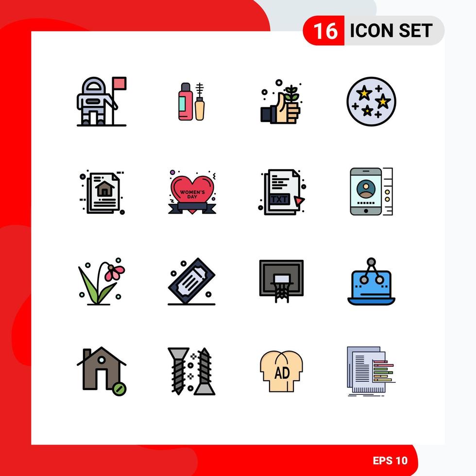 Pack of 16 Modern Flat Color Filled Lines Signs and Symbols for Web Print Media such as document data day architecture space Editable Creative Vector Design Elements