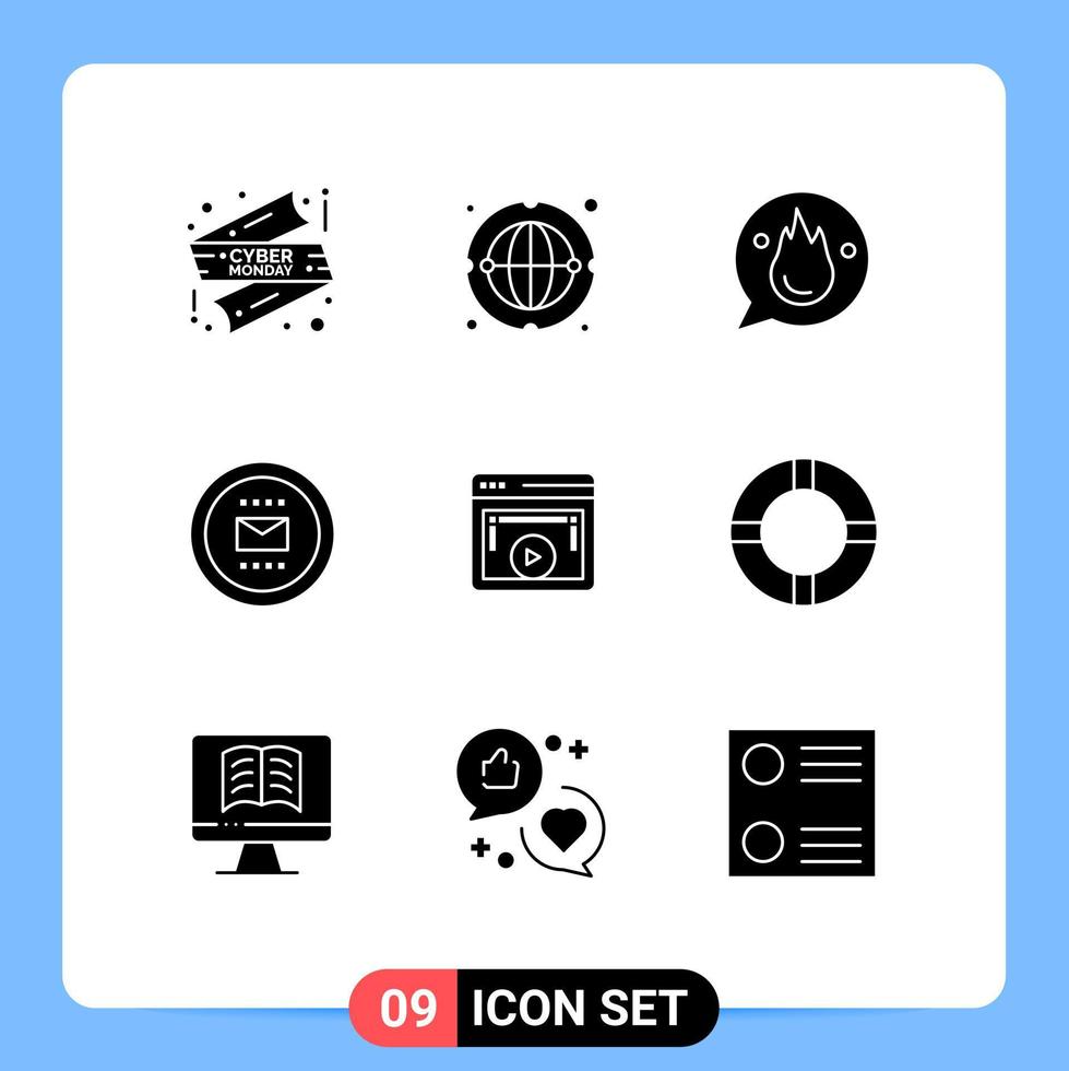 Pack of 9 creative Solid Glyphs of work office chat job training Editable Vector Design Elements