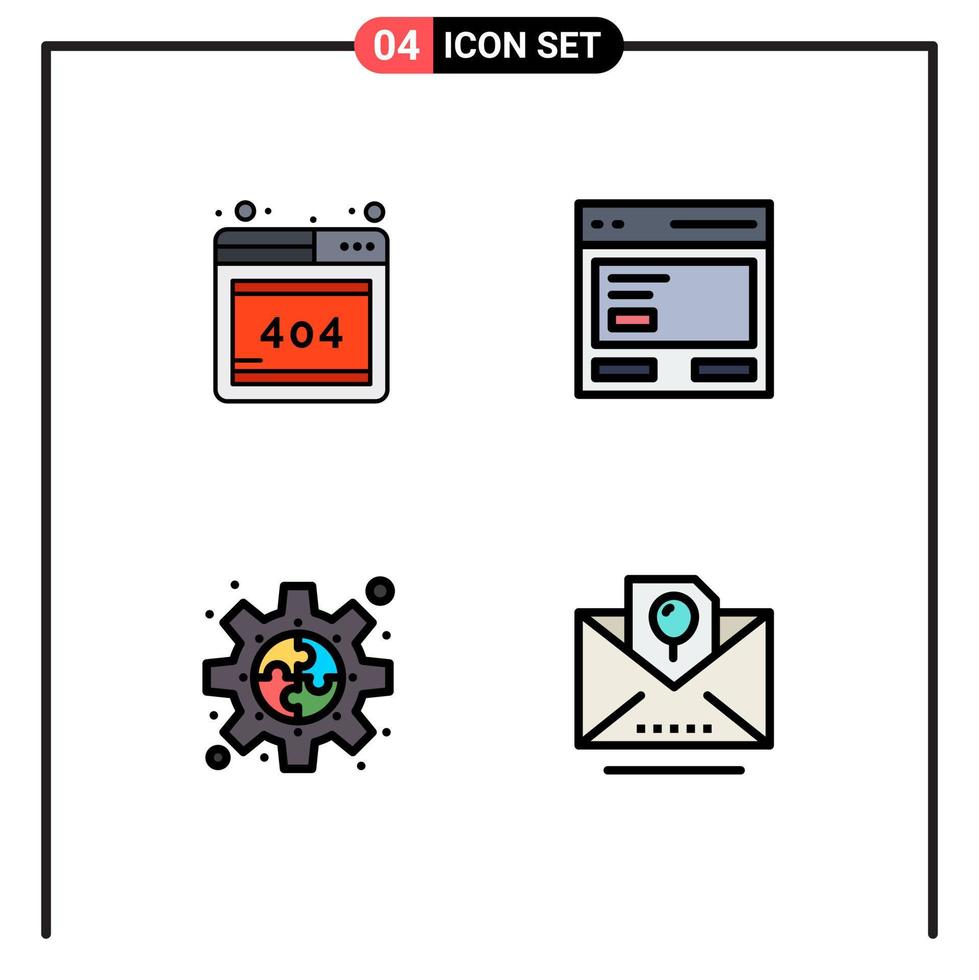 4 User Interface Filledline Flat Color Pack of modern Signs and Symbols of browser gear action interface plugin Editable Vector Design Elements