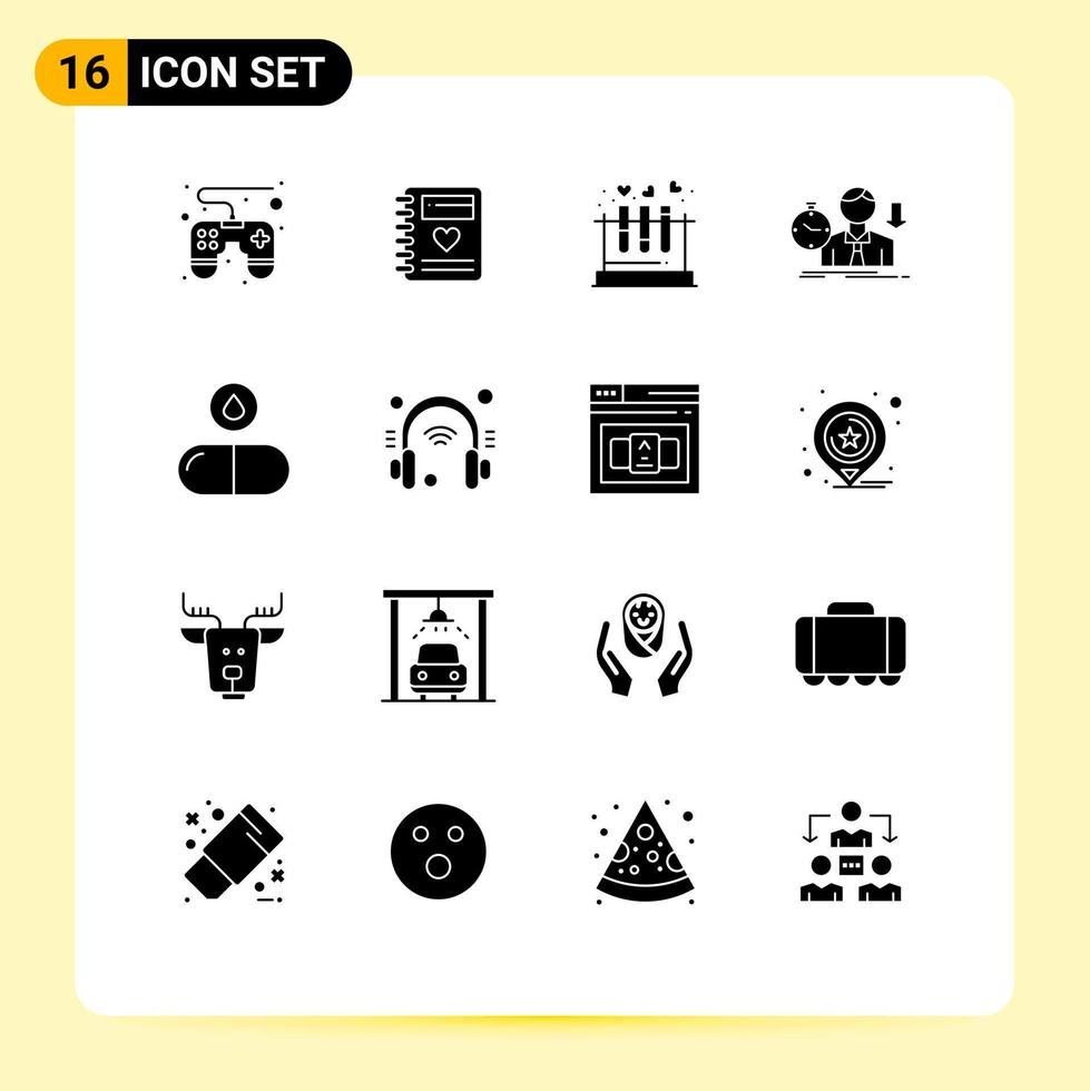 16 Creative Icons Modern Signs and Symbols of drug depression lab sad failure Editable Vector Design Elements