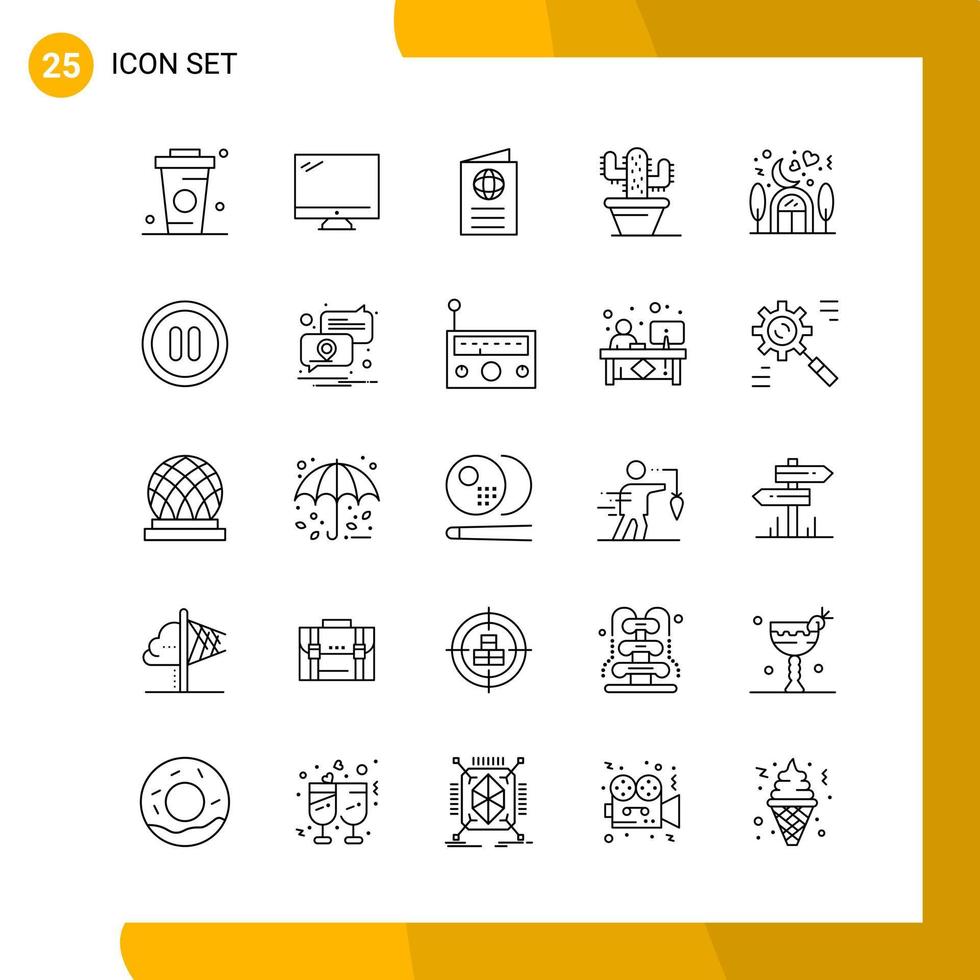 25 Icon Set Line Style Icon Pack Outline Symbols isolated on White Backgound for Responsive Website Designing Creative Black Icon vector background