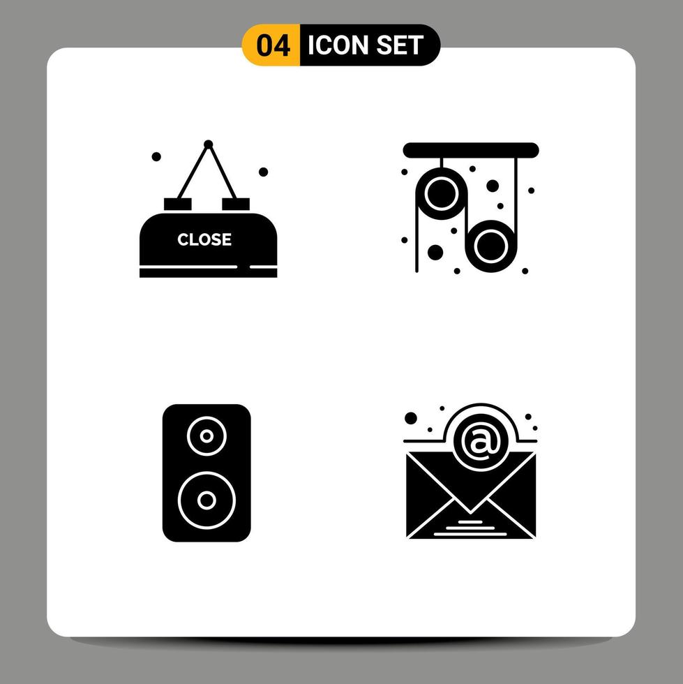 4 Universal Solid Glyph Signs Symbols of drink woofer close research email Editable Vector Design Elements