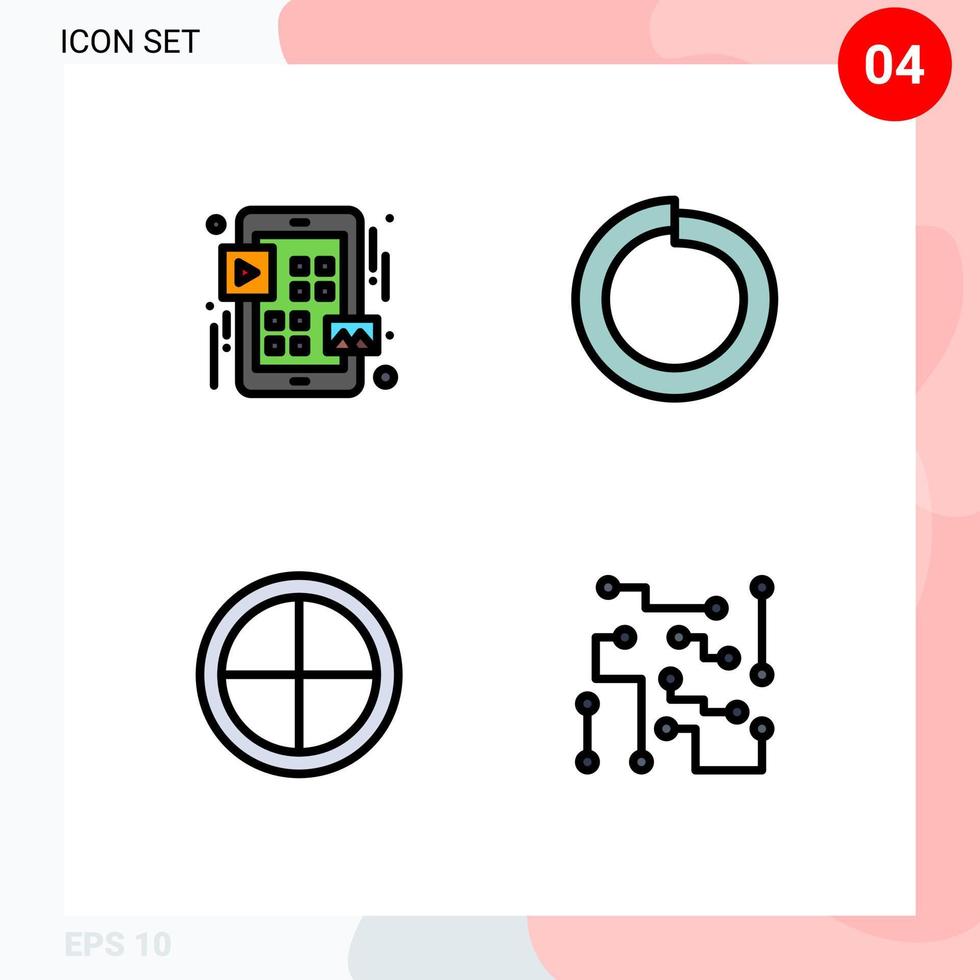 Group of 4 Modern Filledline Flat Colors Set for grid military play washer target Editable Vector Design Elements