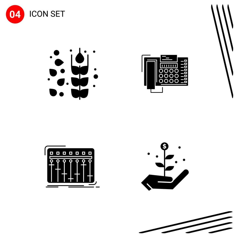 Collection of 4 Vector Icons in solid style Pixle Perfect Glyph Symbols for Web and Mobile Solid Icon Signs on White Background 4 Icons Creative Black Icon vector background