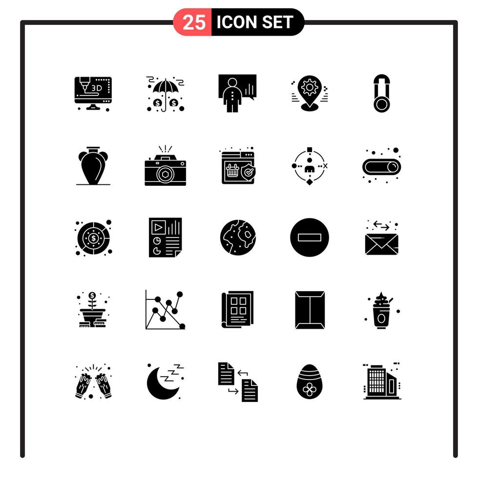 Group of 25 Solid Glyphs Signs and Symbols for baby pin board map gear Editable Vector Design Elements