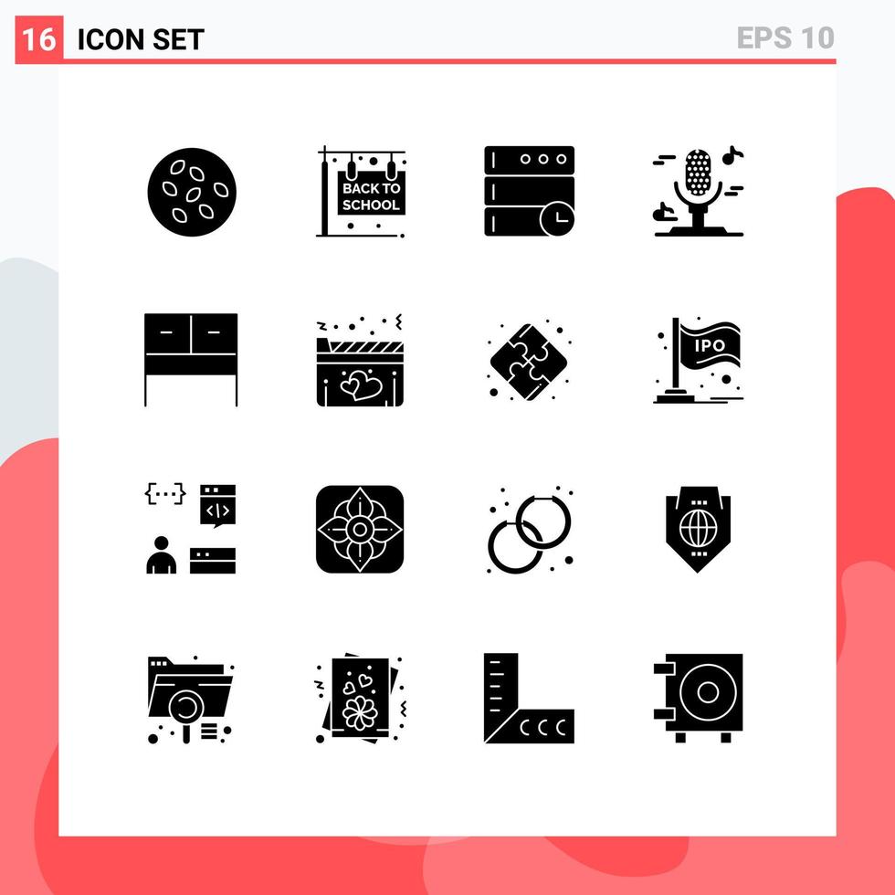 Stock Vector Icon Pack of 16 Line Signs and Symbols for film interior database desk microphone Editable Vector Design Elements