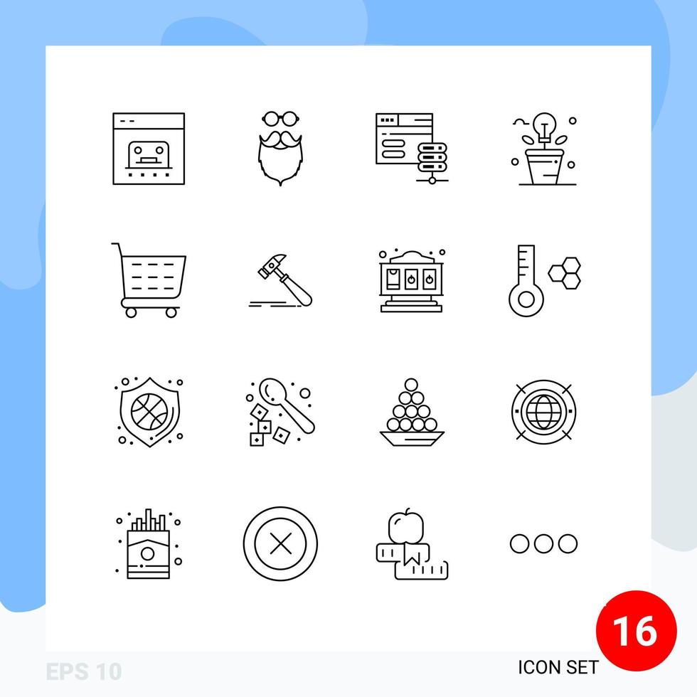 Group of 16 Modern Outlines Set for light fresh beared brainstorm server Editable Vector Design Elements