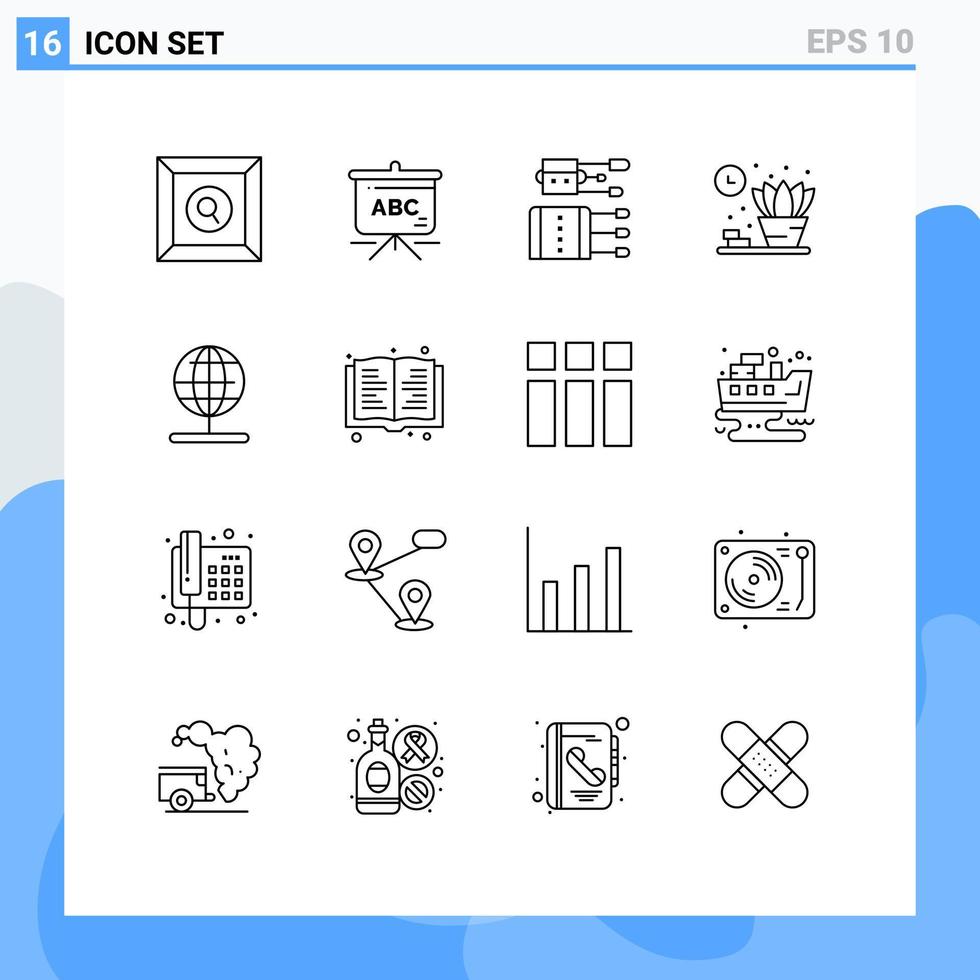 Set of 16 Modern UI Icons Symbols Signs for world navigation medicine globe living Editable Vector Design Elements